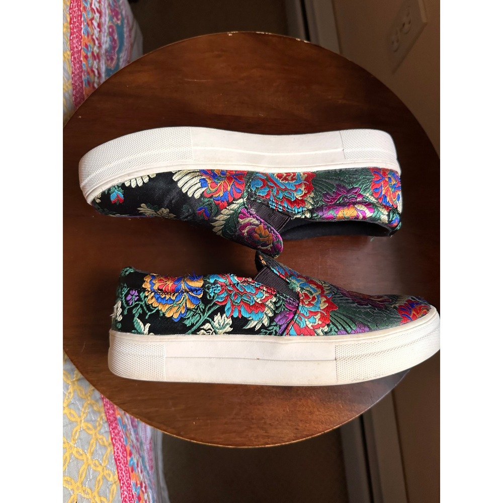 Brash Womens Floral Embroidered Brocade Slip On Platform Sneakers Black Multi 7 - Picture 7 of 8